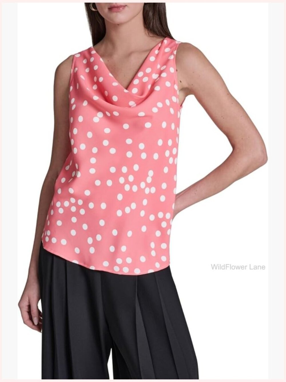 Sleeveless Cowl Neck Polka Dot Blouse - Women's Tanks & Camis